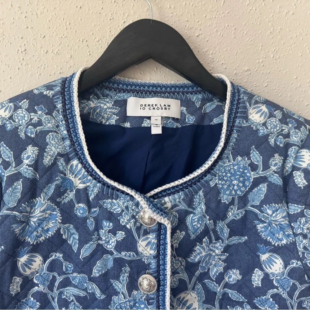 10 Crosby Derek Lam Aster Quilted‎ Jacket 10 Blue Floral Crochet Coastal Prep - Image 5