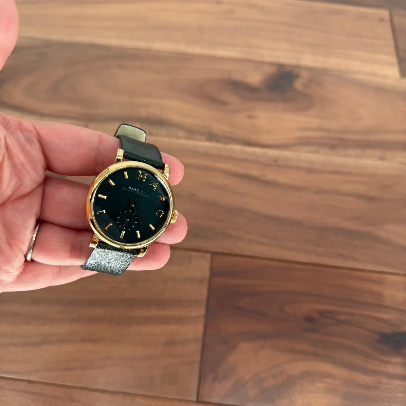 Marc by Marc Jacobs Gold Tone Green Leather Band Watch Black Face - Image 9