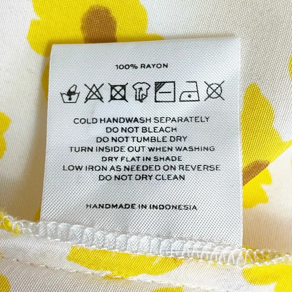 Faithfull the Brand Noemie Dress Size 8 US Yellow Floral Midi Ruffle Hem Smocked - Image 14