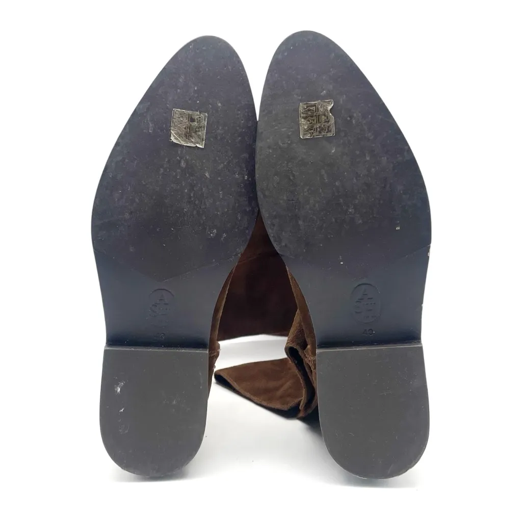 ASH Jess Russet Suede Over the Knee Boots Floral Embroidery Flat Riding EU 40 - Image 11