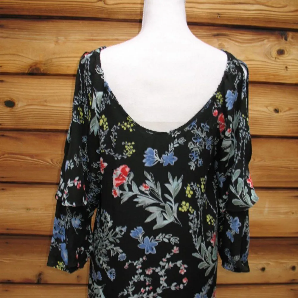 Parker Black Floral Silk Dress - Image 9