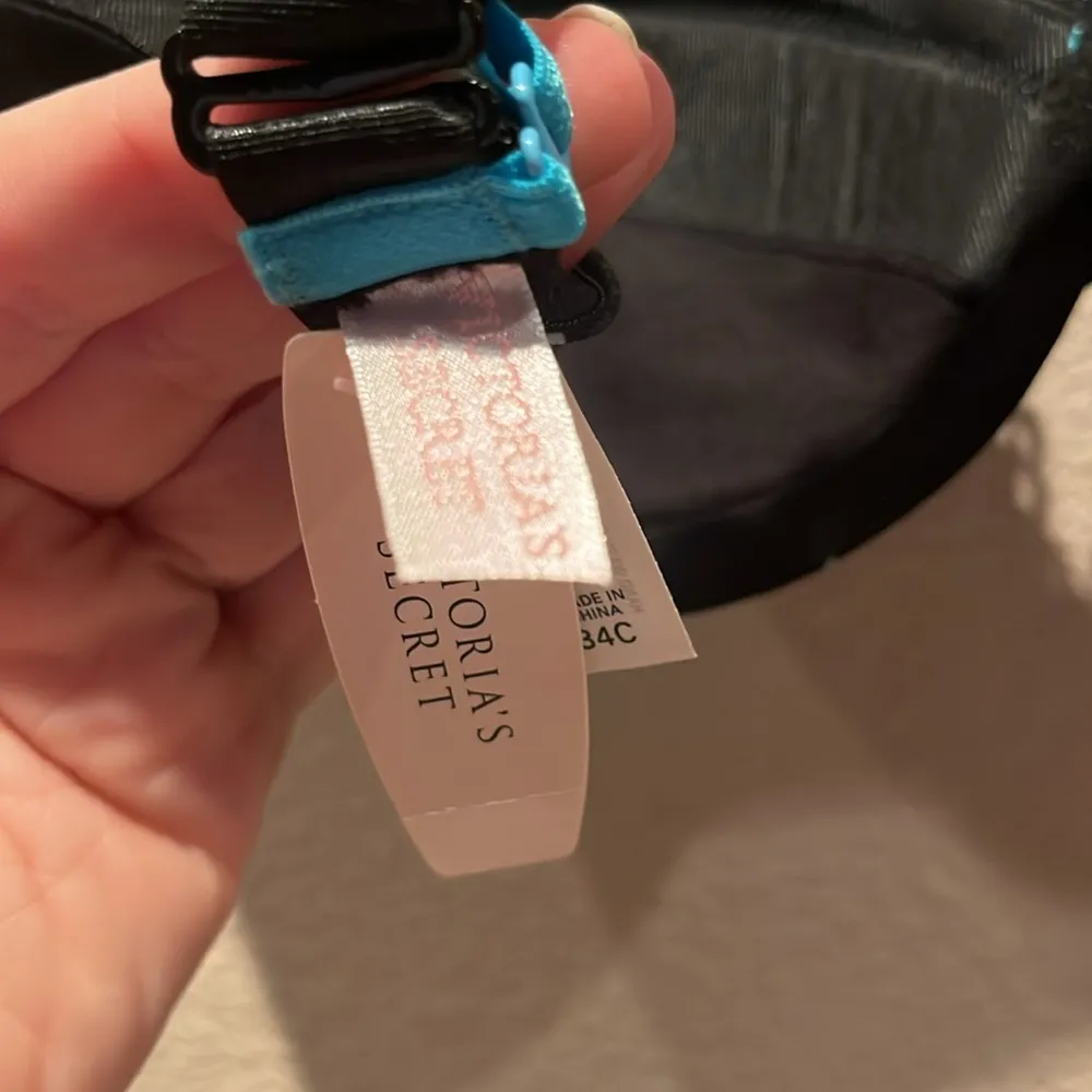 New Victoria’s Secret 34C Underwire Balconette Bra Blue Polka Dots Flowers Black - Image 10