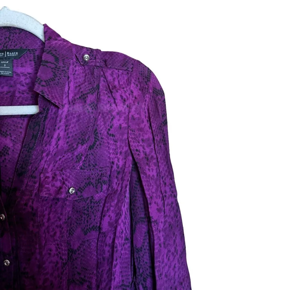 White House Black Market Shirt 2 Multicolor Snake Print Silk Button Up Blouse - Image 3