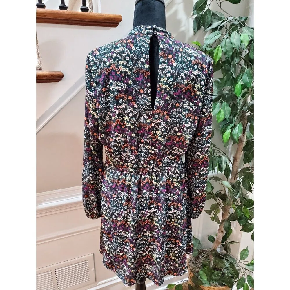 H&M Multicolor Floral Polyester Halter Neck Long Sleeve Knee Length Dress 12 - Image 7