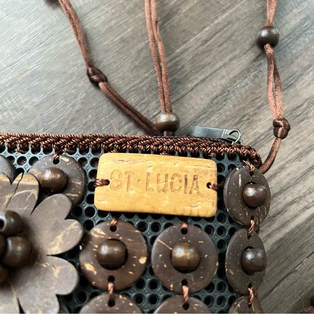 St. Lucia Coconut Shell Handmade Crossbody Purse - Image 2