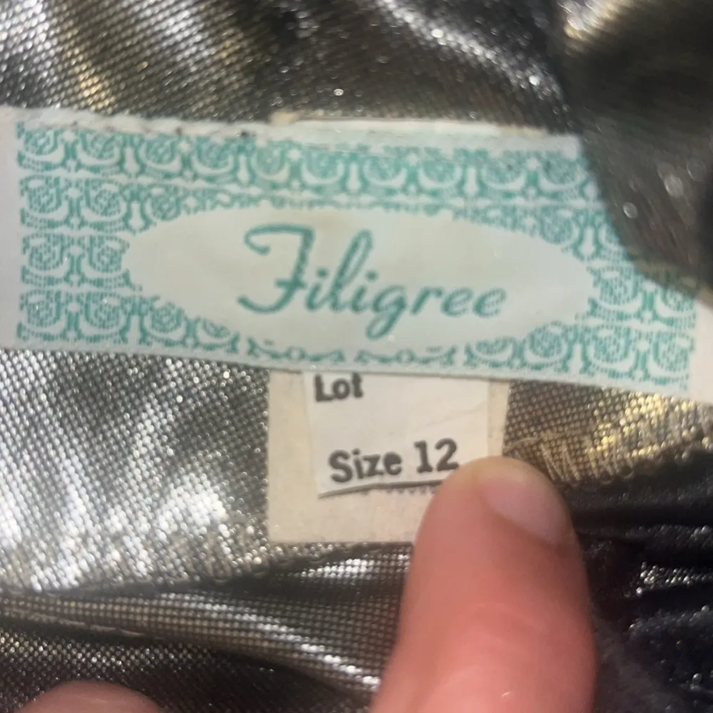 VTG 80s Indie Sleaze Art Deco Disco Silver & Over Drop Jersey Party Dress 12 Black Size 10 - Image 11