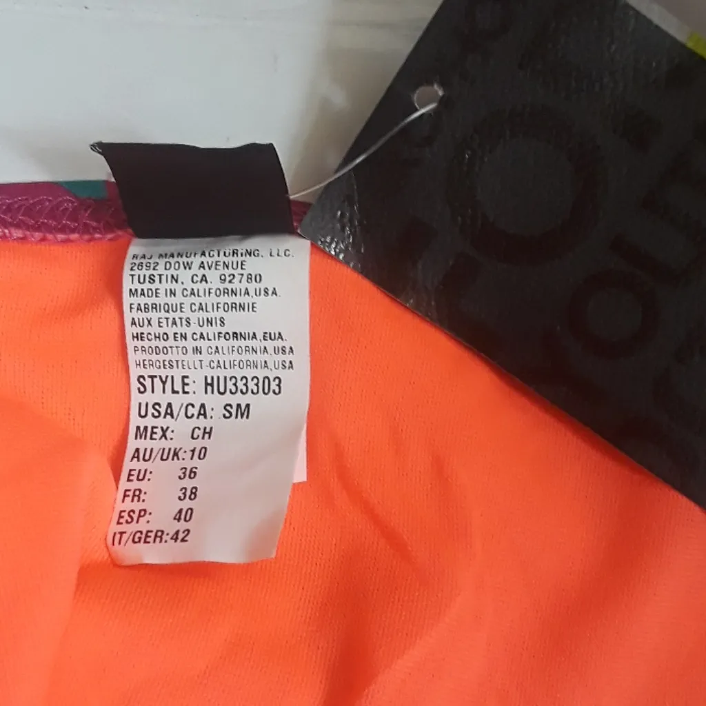 Hurley Hawaiian Floral Flounce Over Orange Flame Bandeau Bikini Top A7 - Image 3