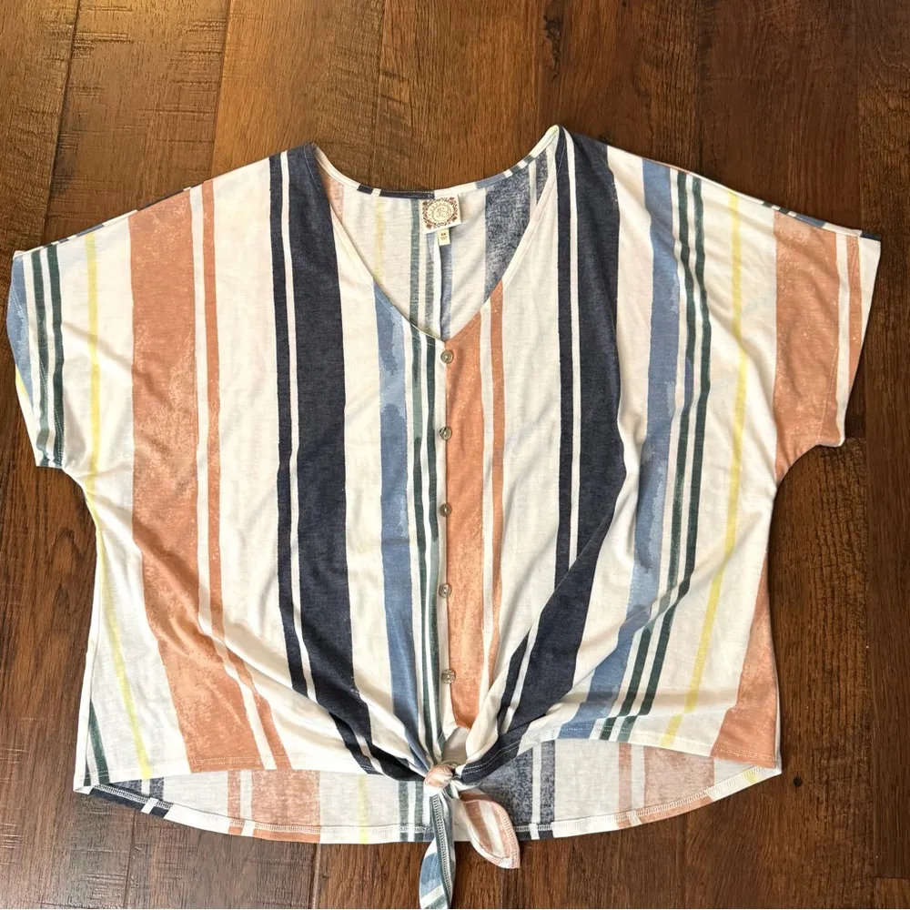 TRUSELF striped top, tie waist, plus size 2X - Image 3