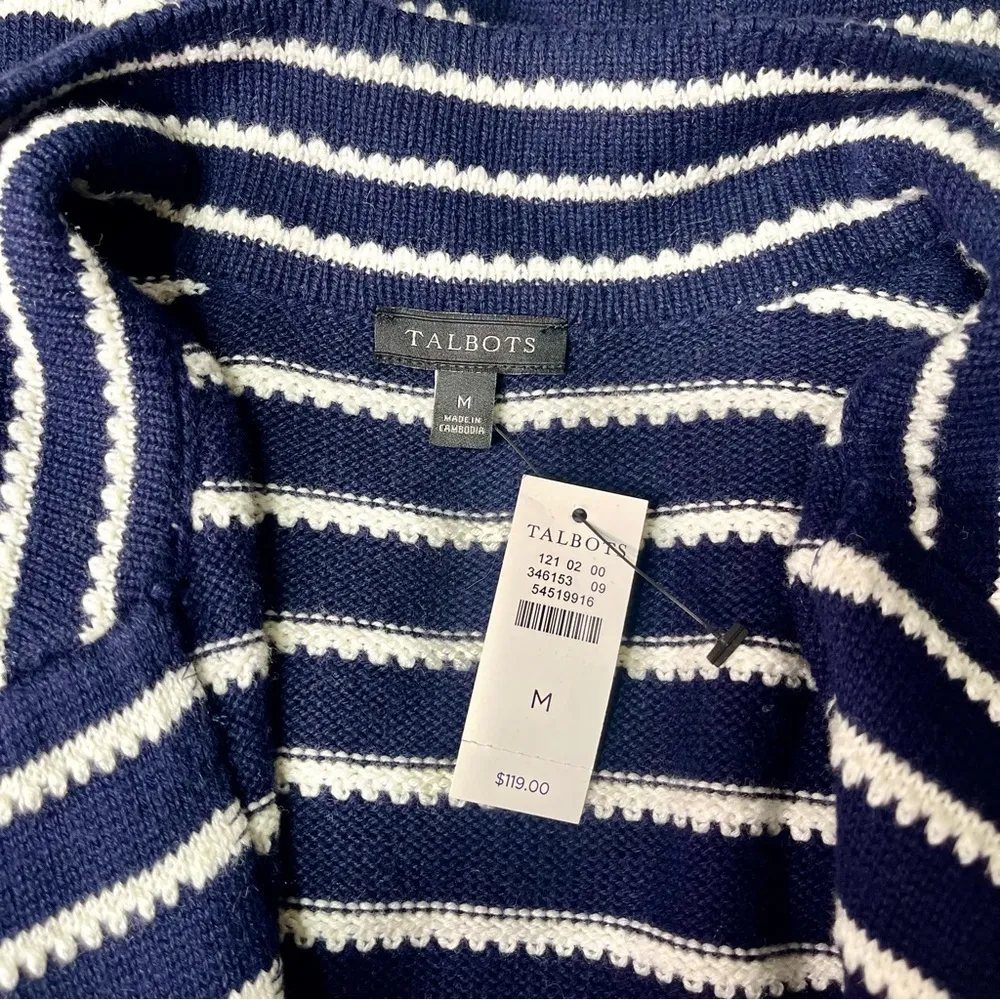 Talbots Supersoft Cashmere Belted Striped Sweater Cardigan Medium NWT - Image 9
