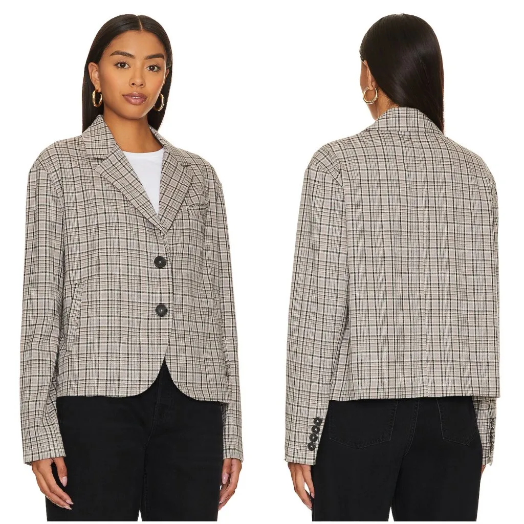 Free People We the Free Cali Oversized Plaid Blazer in Neutral Combo XL NWOT - Image 2