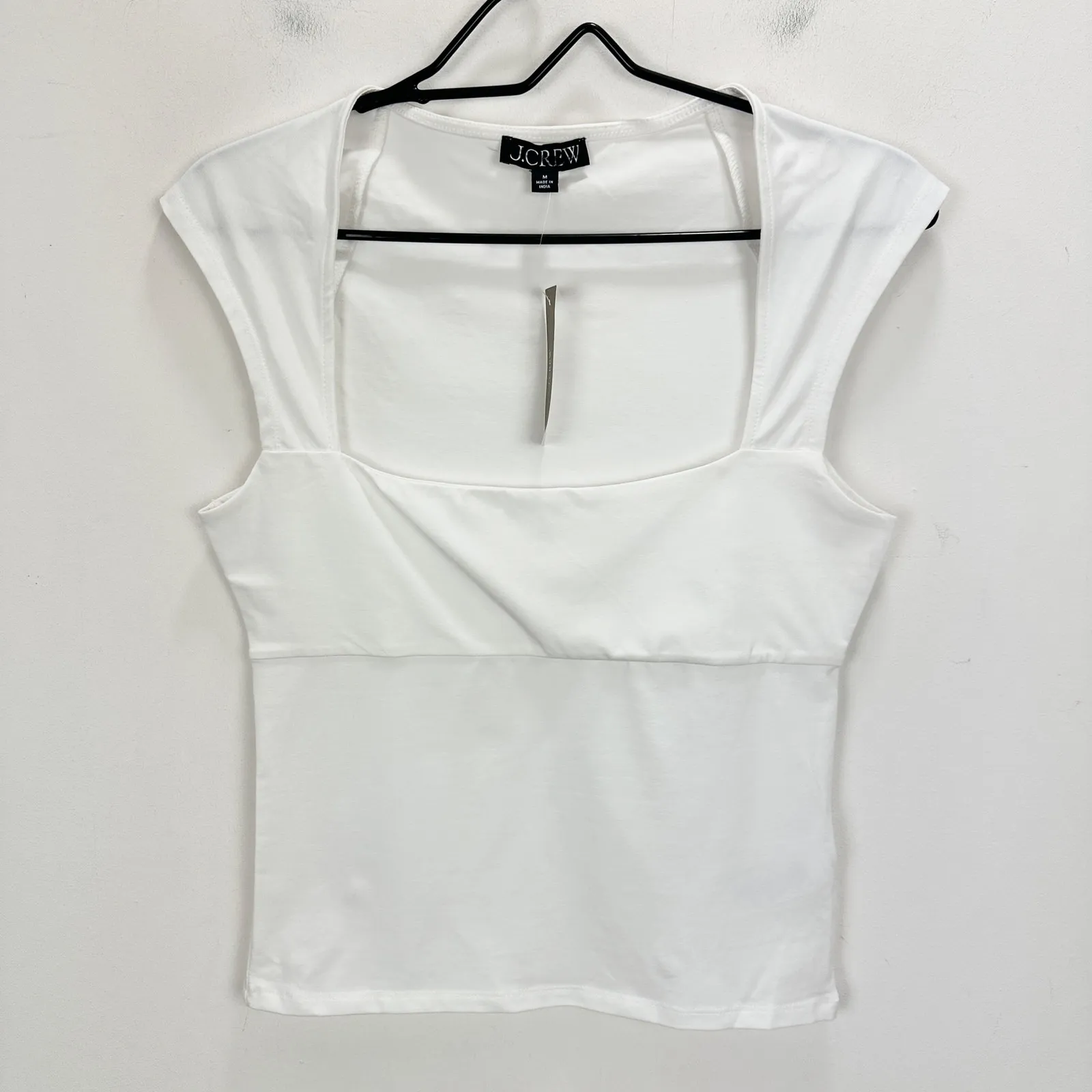 J.Crew Squareneck Cap Sleeve Top Stretch Cotton Blend White Fitted Medium NWT - Image 4