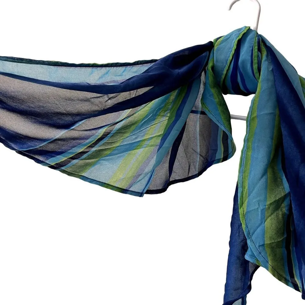 Sheer lightweight blue and green scarf shawl princess Jasmine colorful bright - Image 4