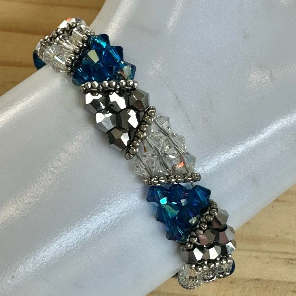 Sterling Clasp Crystal & Beaded Bracelet Silver - Image 2