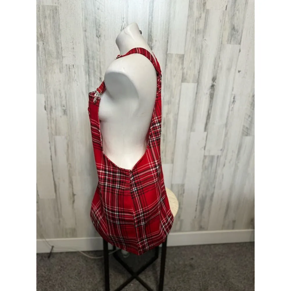 Red Plaid Tartan Suspender Mini Dress – Jolie & Joy Size Large Black - Image 2