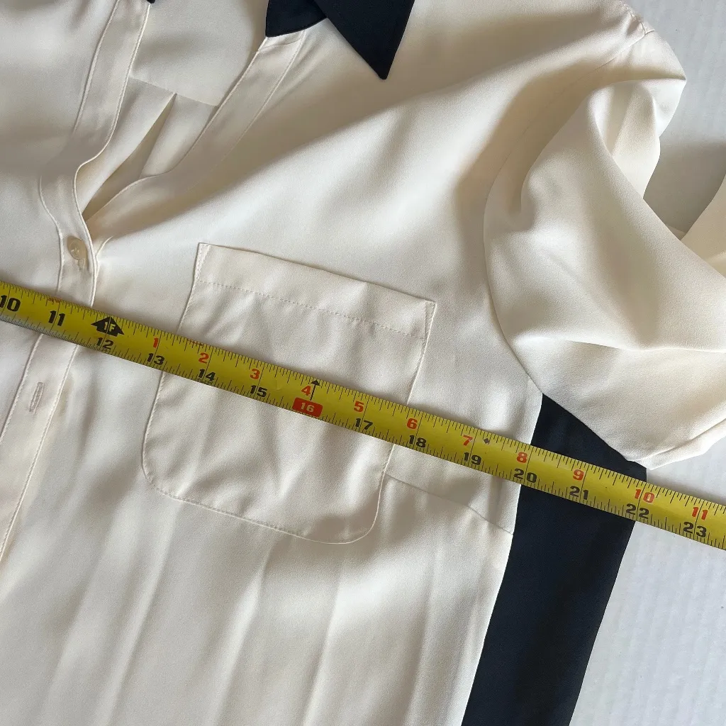 Talbots Sz L Contrast Trim Long Sleeves Blouse Button Down Collared Silky Pocket - Image 8