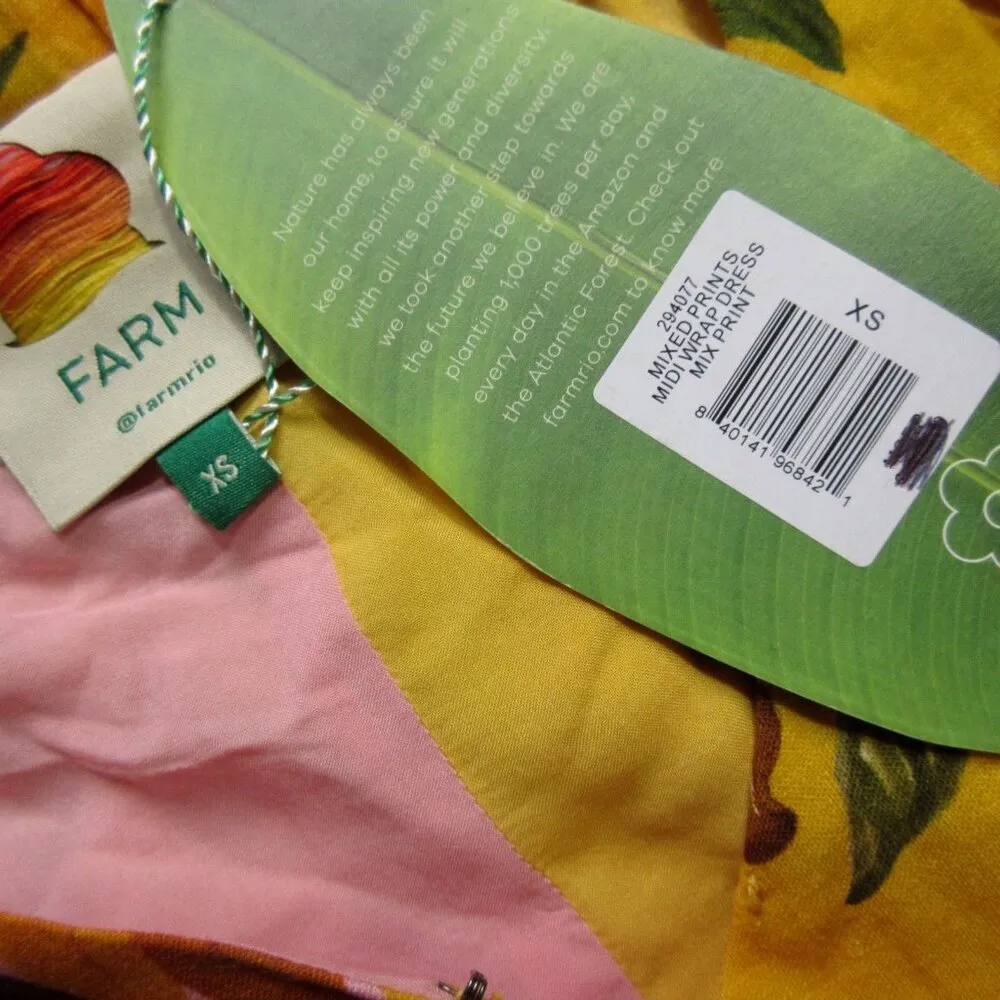 NWT Farm Rio Mixed Print Wrap Midi in Light Pink Fruit Linen Blend Dress XS - Image 5