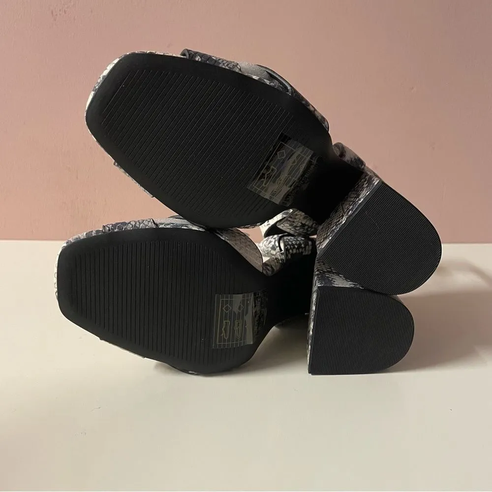 Qupid NIB Gray/Cream Snakeskin Faux Leather Peep Toe Ankle Strap Block Heel Sz 6 - Image 7