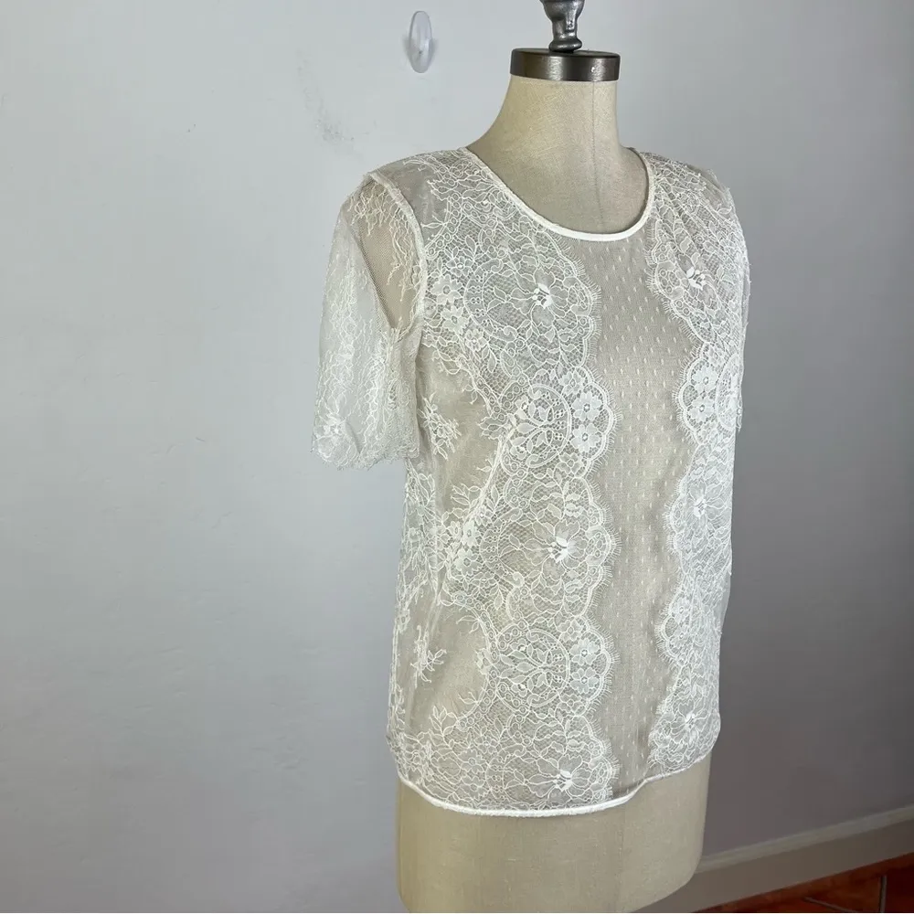 The Kooples White Lace Short Sleeve Top - Image 2