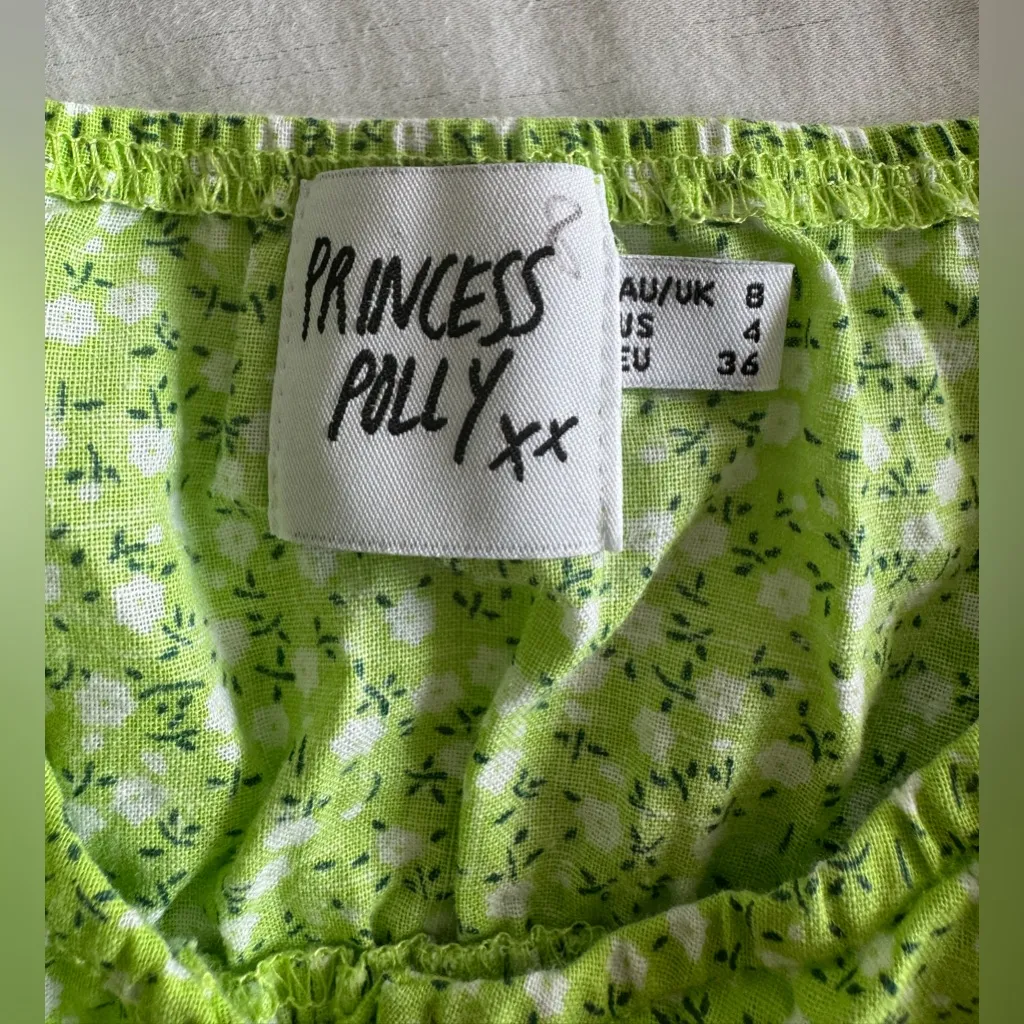 Princess Polly Laguna Floral Crop Top 4 Puff Sleeve Green White Dainty Milkmaid - Image 5