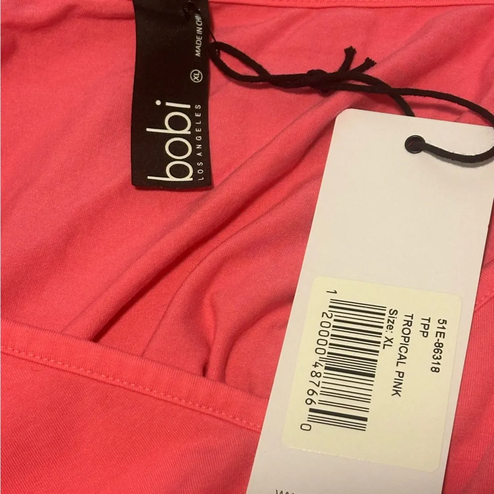 bobi Los Angeles Tropical Pink V-Neck Shirred Women T Shirt Size XL NWT - Image 8