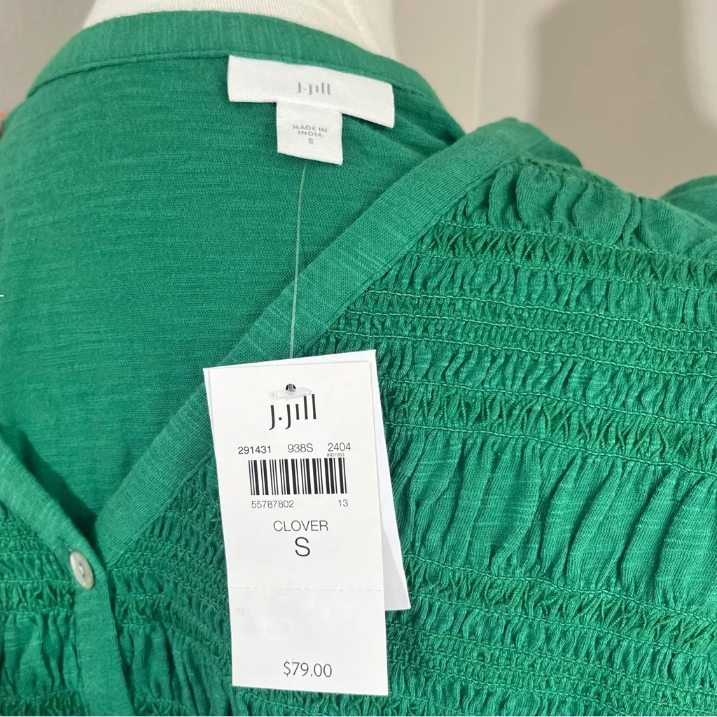 J. Jill Kelly Green Knit top with smocked bodice size small NWT - Image 7