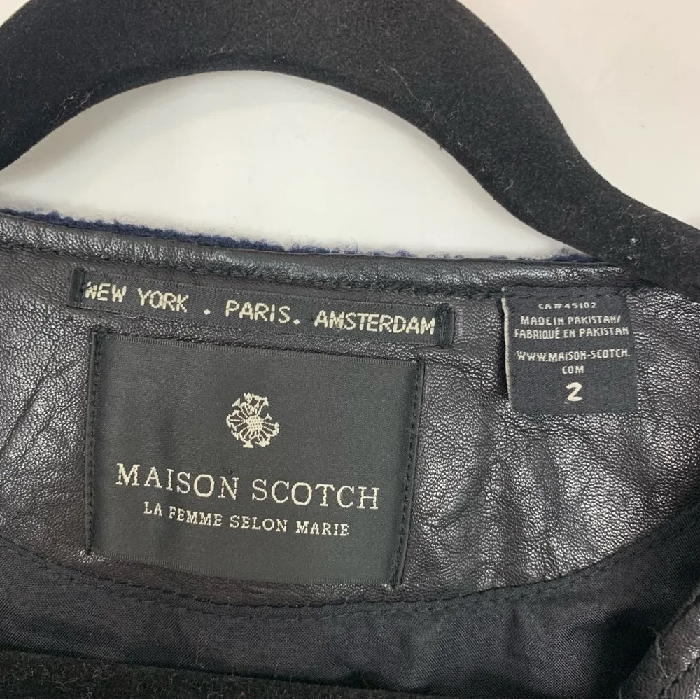 Maison Scotch Leather Wool Moto Jacket Size Medium - Image 2