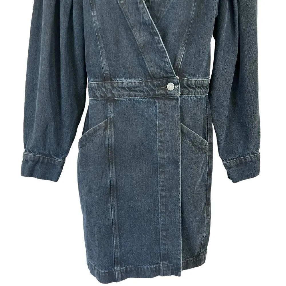 ETICA Mira Denim Wrap Dress in Black Lava Blue Size M - Image 4