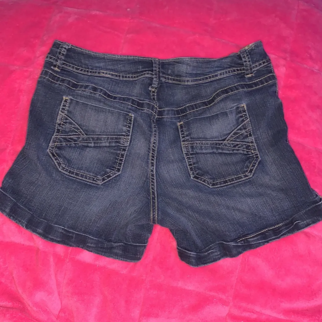 French Cuff Navy Blue Denim Summer Shorts Size 8 - Image 2