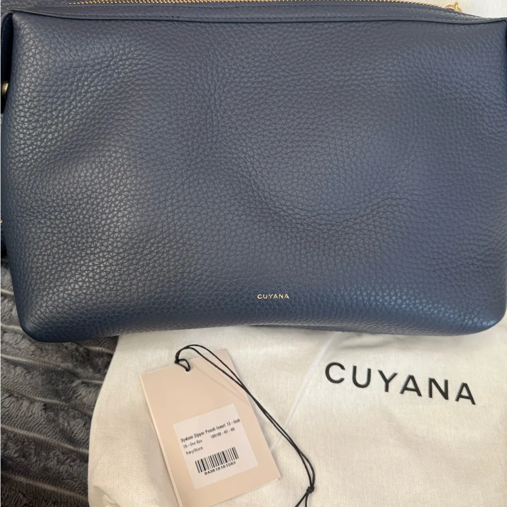 Cuyana System Tote 13 in V2 Zipper Pouch System Flap Bag Wide Strap Navy Set NWT Blue - Image 5
