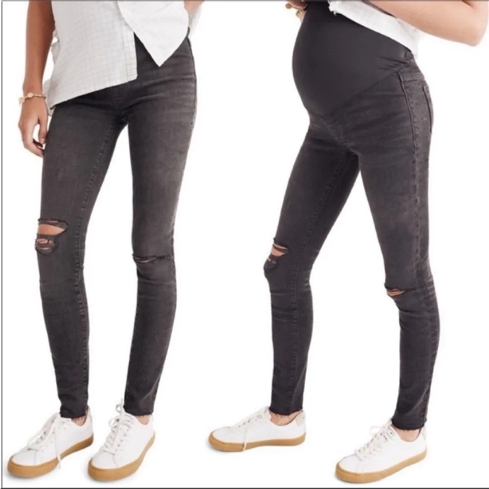 Madewell Maternity Over-the-Belly Distressed Skinny Jeans in Black Sea Grey - Image 5
