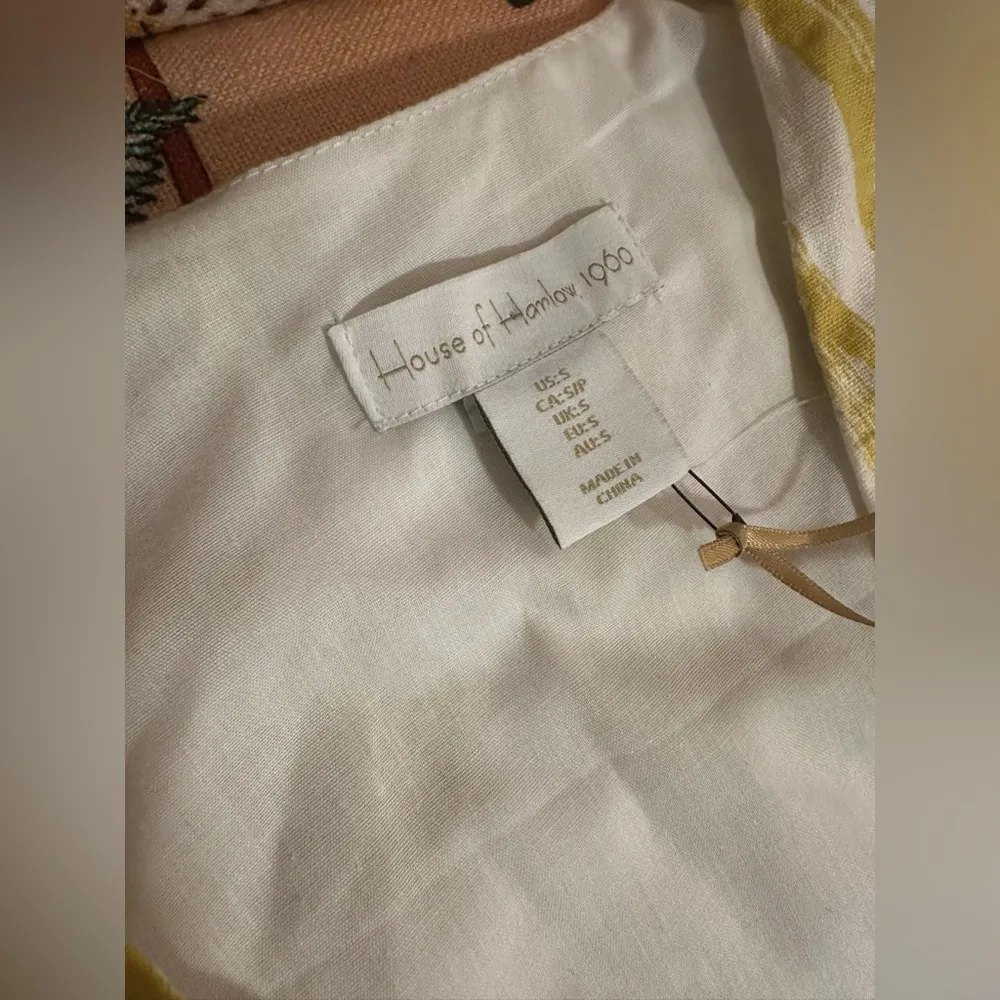 NWT House of Harlow 1960 Yellow Bohemian Stretch Long Sleeve Linen Blouse Shirt - Image 2