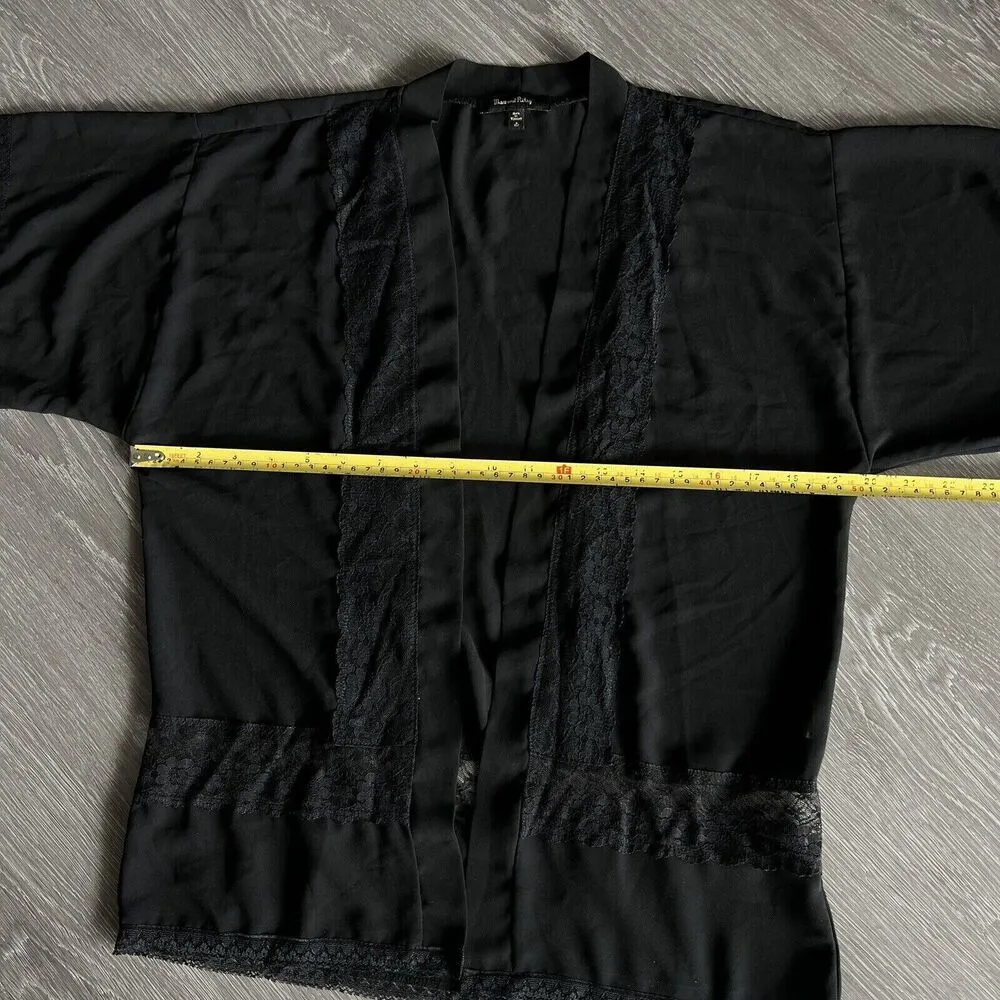 Max and Riley Shirt Womens Black Open Front Lace Detail Kimono Robe Top OS Size undefined - Image 4