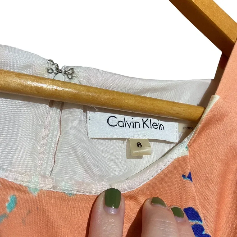 Calvin‎ Klein Water Color Orange Blue White Pink Purple Sleeveless Dress Size 8 - Image 6