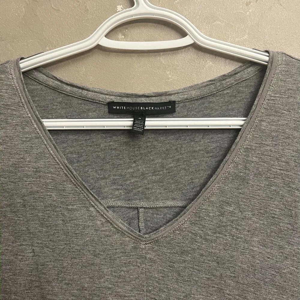 White House Black Market Mercury Silver Foil V-Neck Dolman Top - Small Petite - Image 7