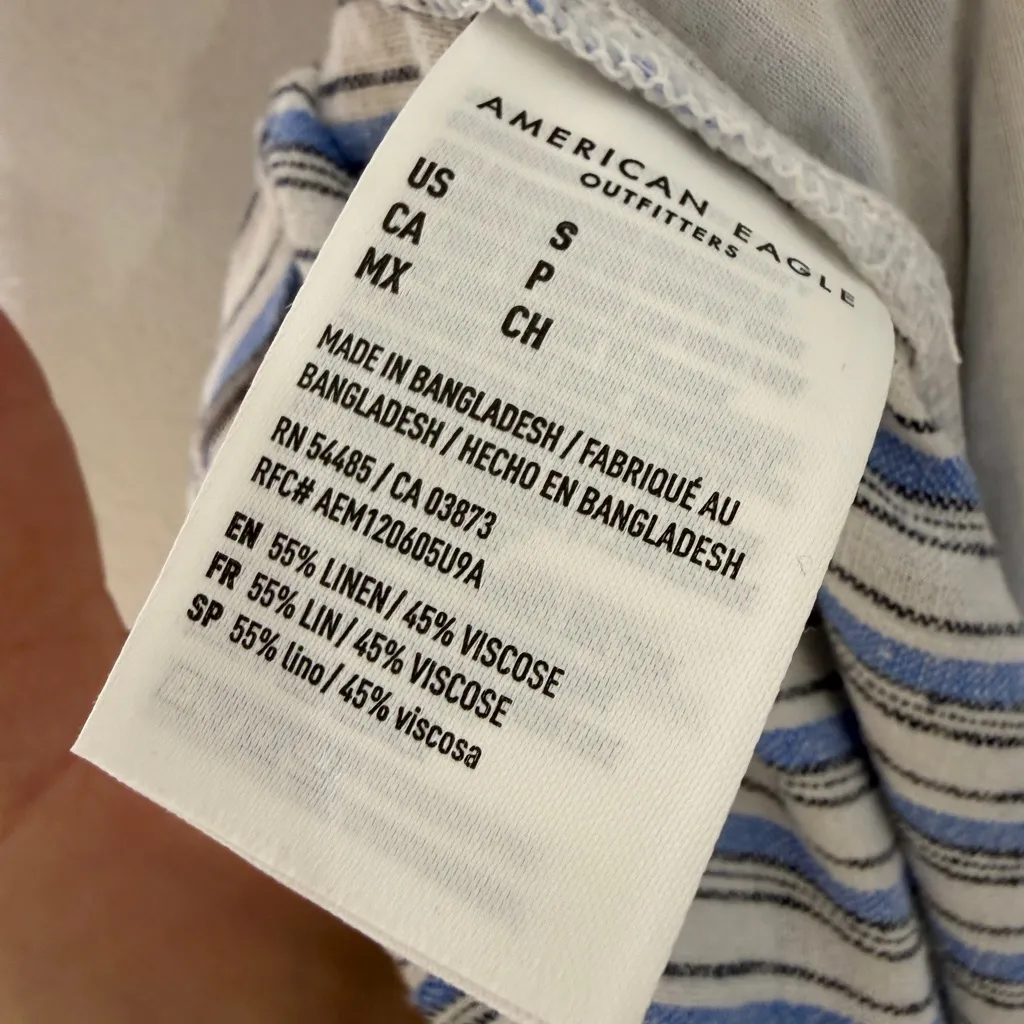 American Eagle Blue White Stripe Wide Leg Linen Blend Pull On Pants Small - Image 6