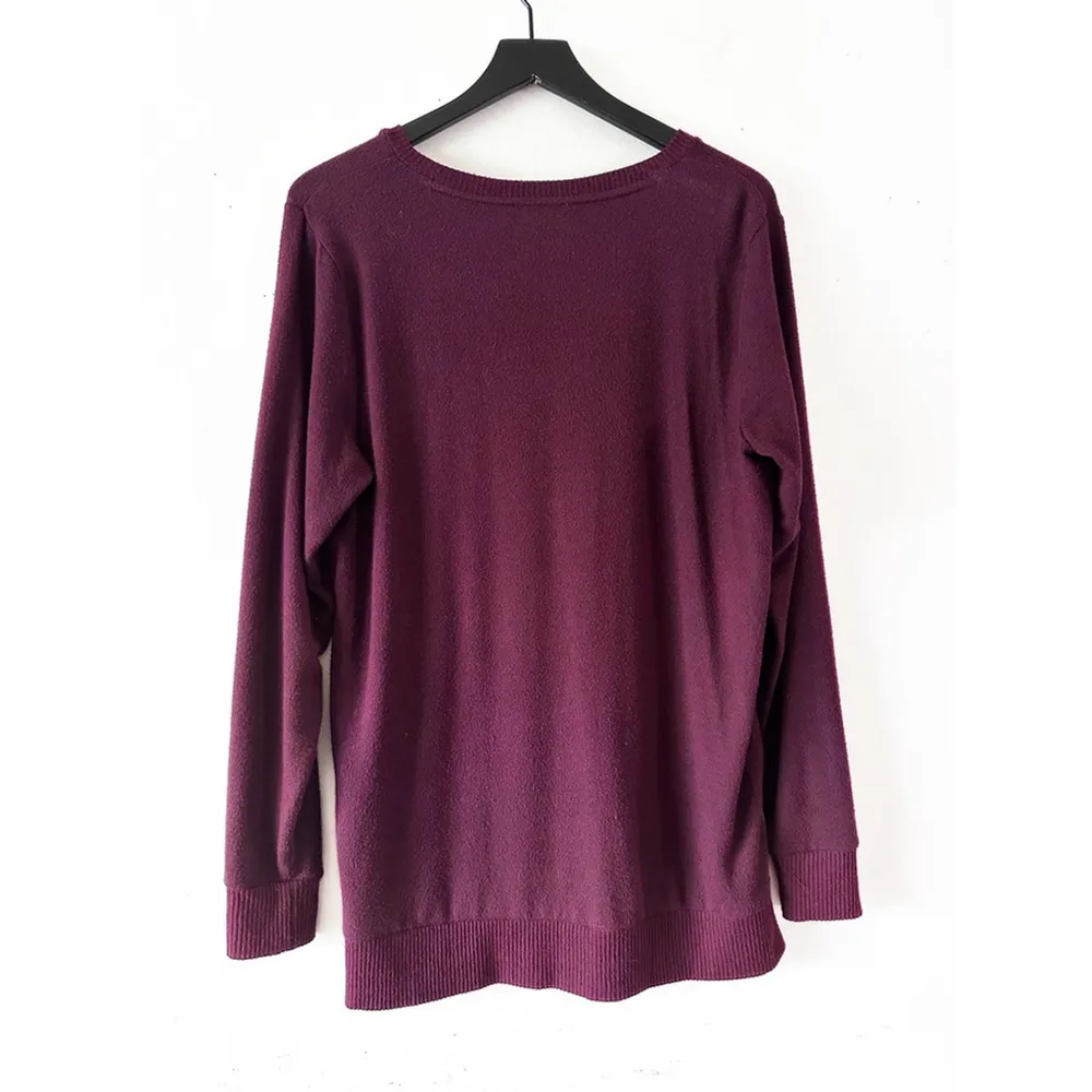 Lucky Brand V-Neck Longline Sweater Burgundy Plum Medium | Holiday Cozy - Image 2