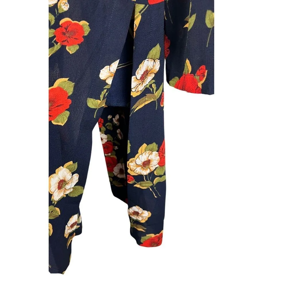 Umgee navy floral kimono medium poppies blue light weight sheer long sleeve - Image 4