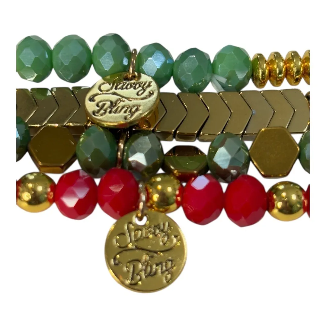 Savvy Bling Everything Bracelet Set Stackable Beaded Boho Stretchy Red Gold Teal - Image 3