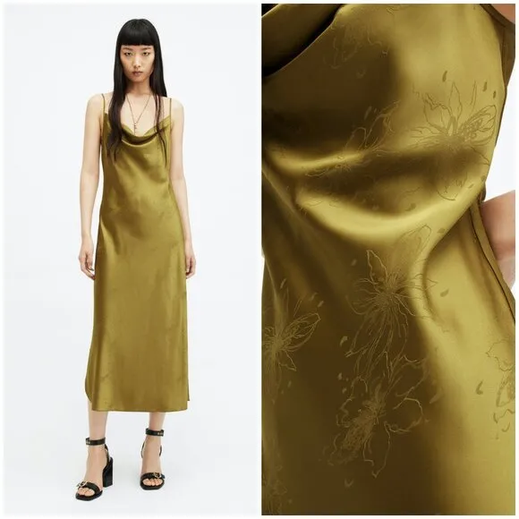 💕ALLSAINTS💕 Hadley Jacquard Slim Fit Midi Slip Dress ~ Y2K Sap Green US 4 NWOT - Image 2