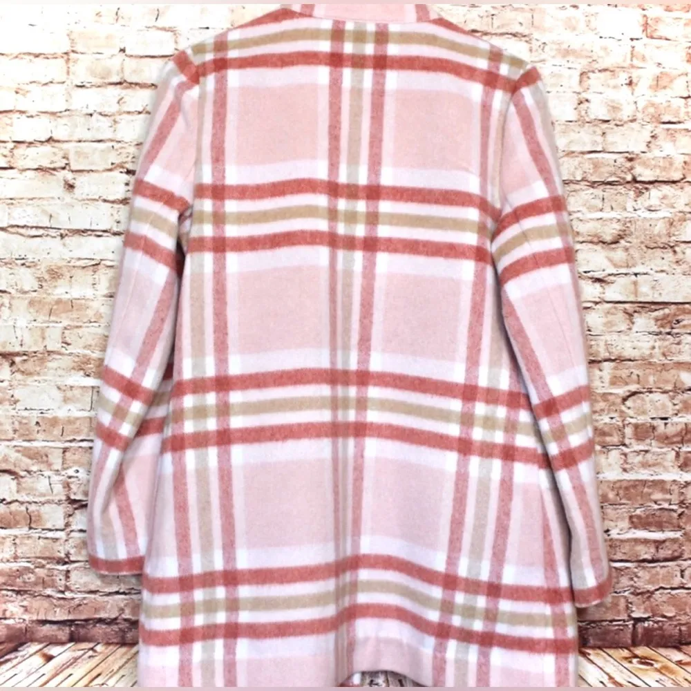 ELLE | Top Notch Pink Plaid Car Coat Marble Button - Image 7