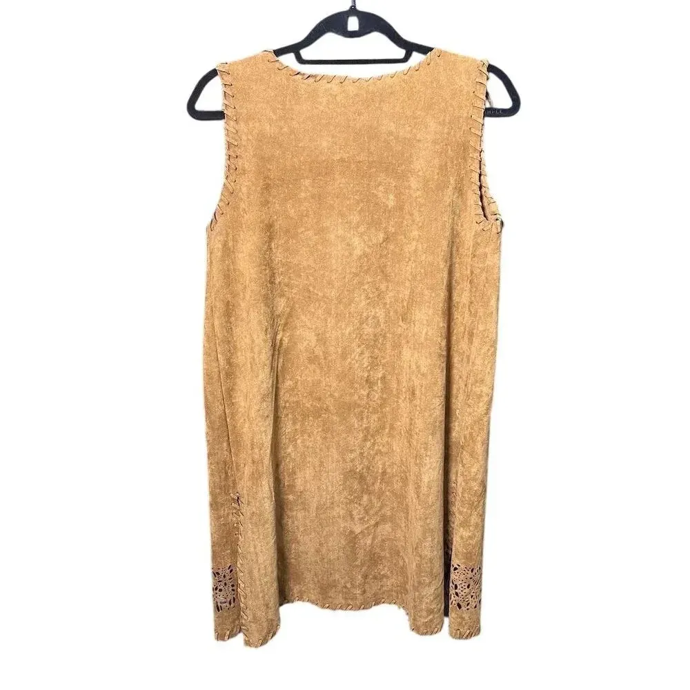 Lord & Taylor Design Lab Women's Brown Sleeveless Boho Crochet - Image 2