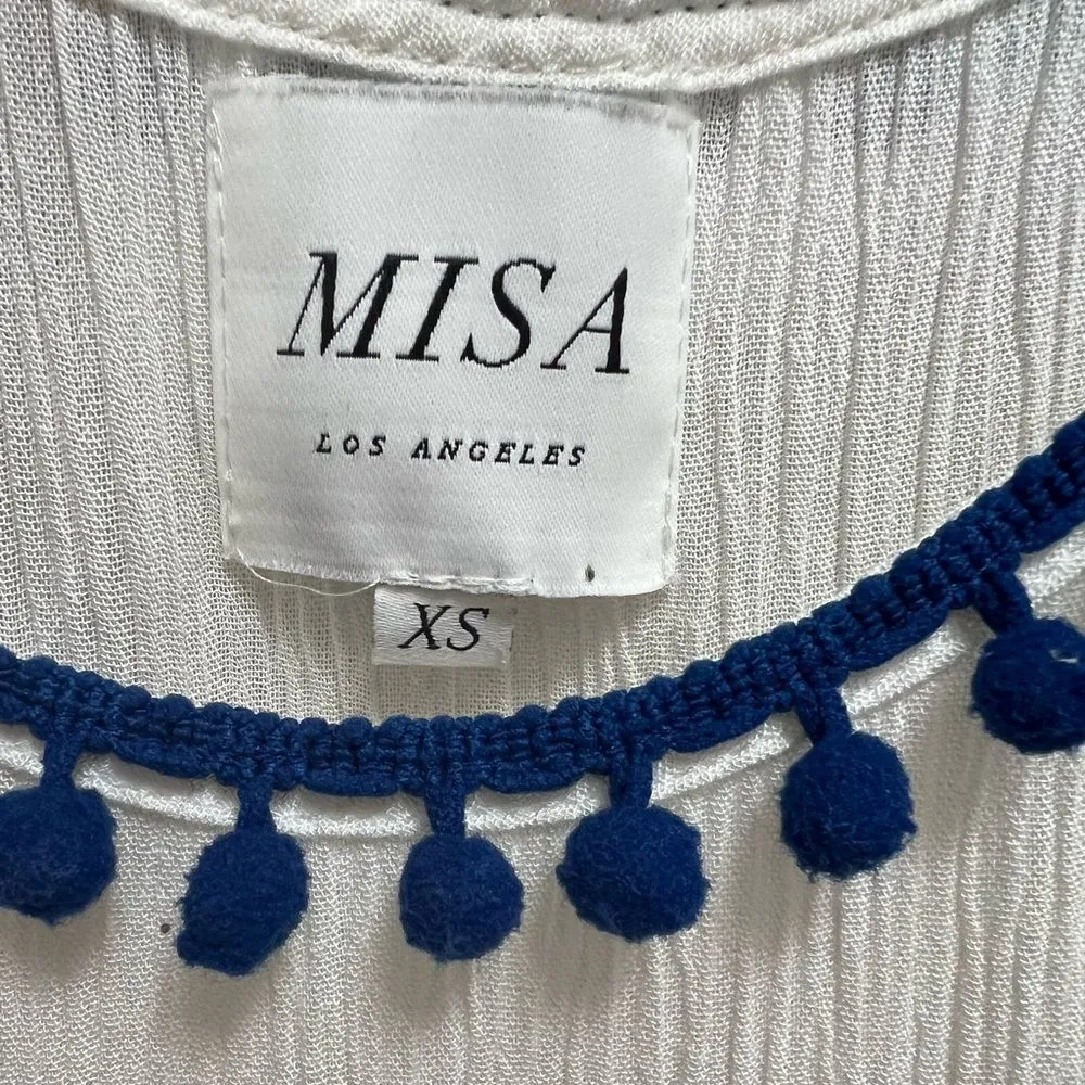 Misa Los Angeles Mills Pom Pom Mini Dress Coverup White Blue Size XS - Image 11