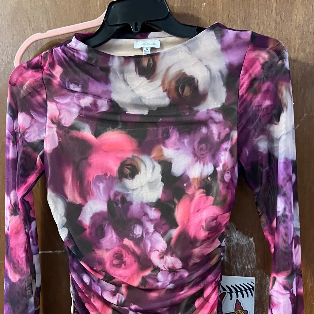 Floral Long Sleeve Dress Pink Size M - Image 3