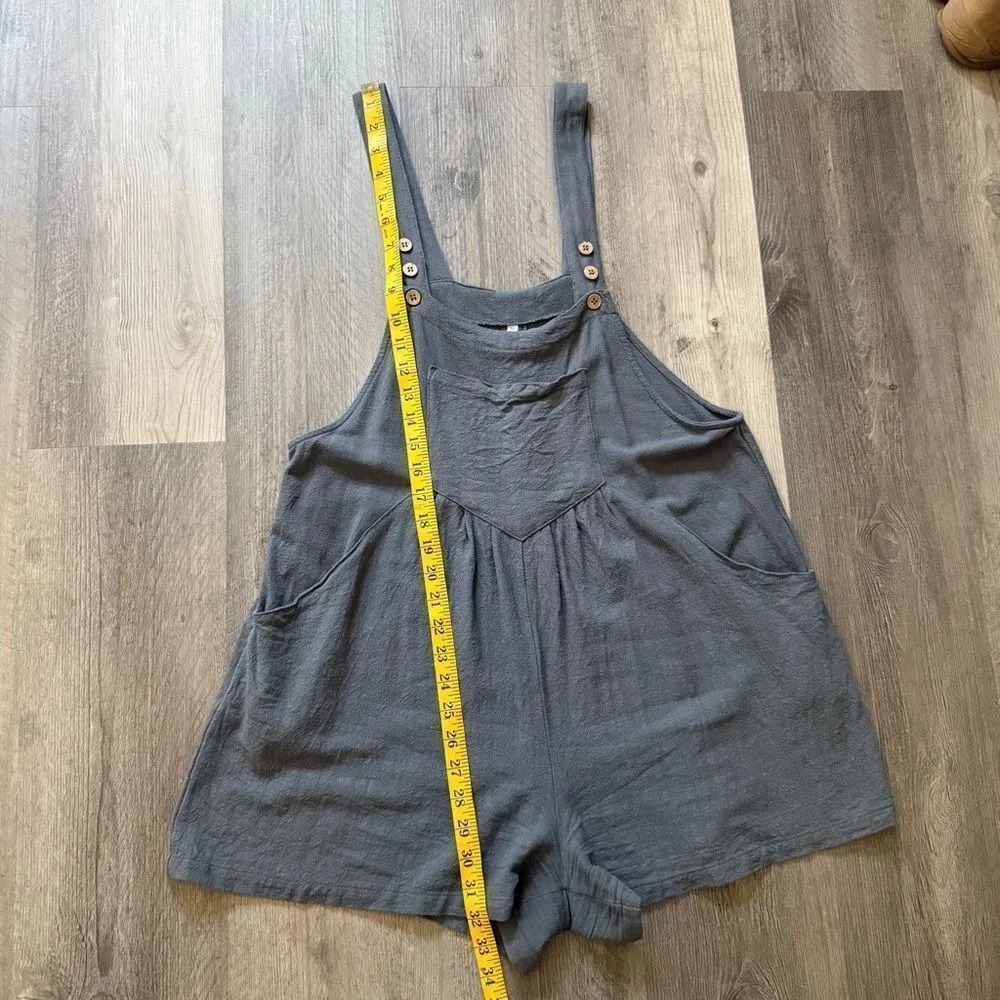 Romper Overalls Adjustable Boho Rayon Linen Blue Gray Medium Multiple - Image 8