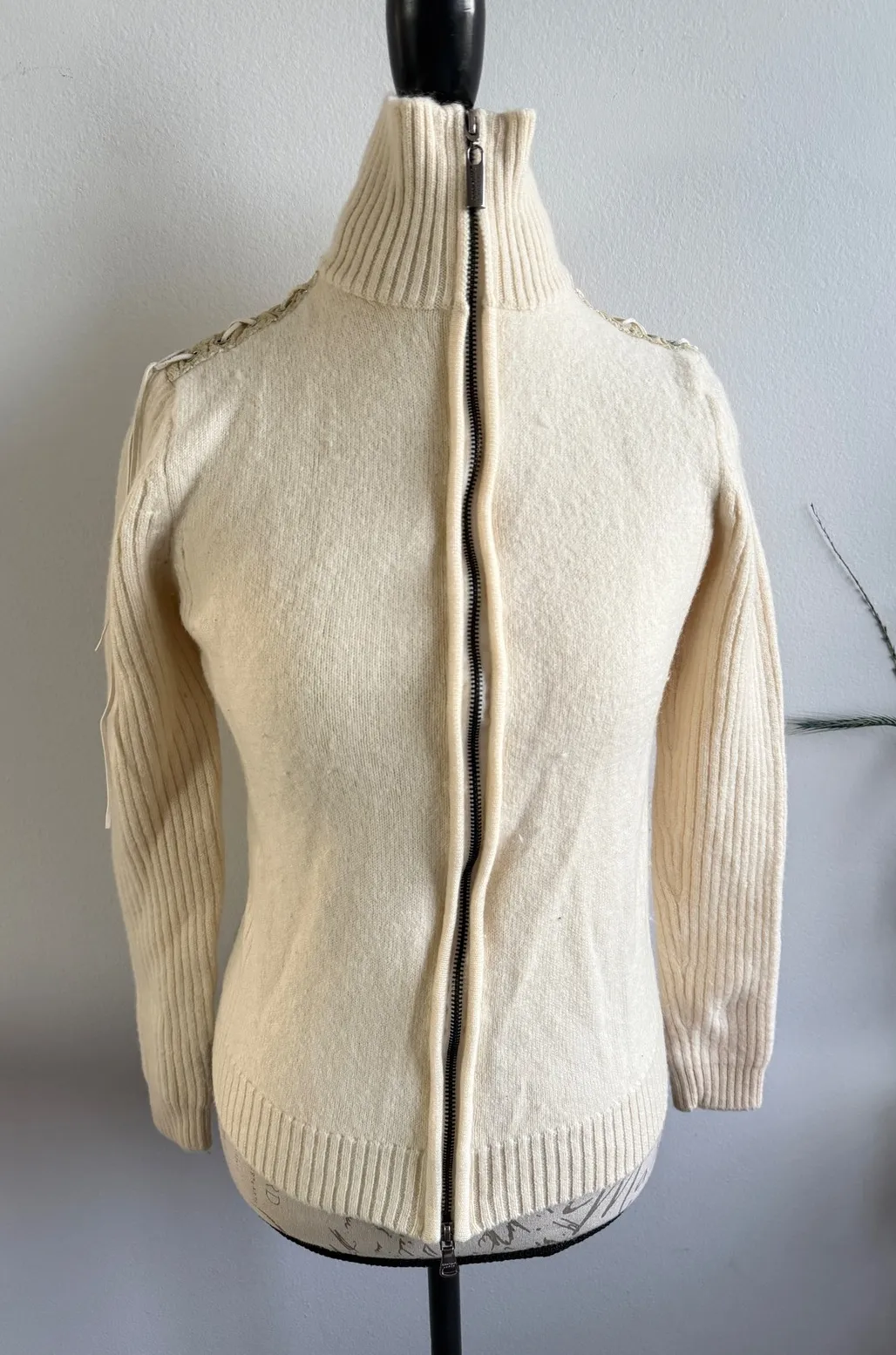 Vintage Jean Paul Gaultier Wool Zip Up Turtleneck Sweater Cream Size L Size L - Image 1