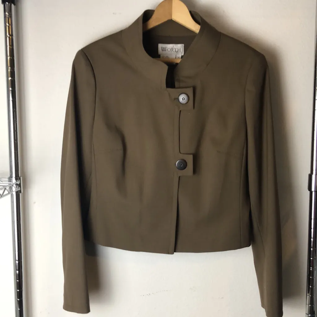 WORTH Dark Olive Green Suit. Size 14 - Image 3