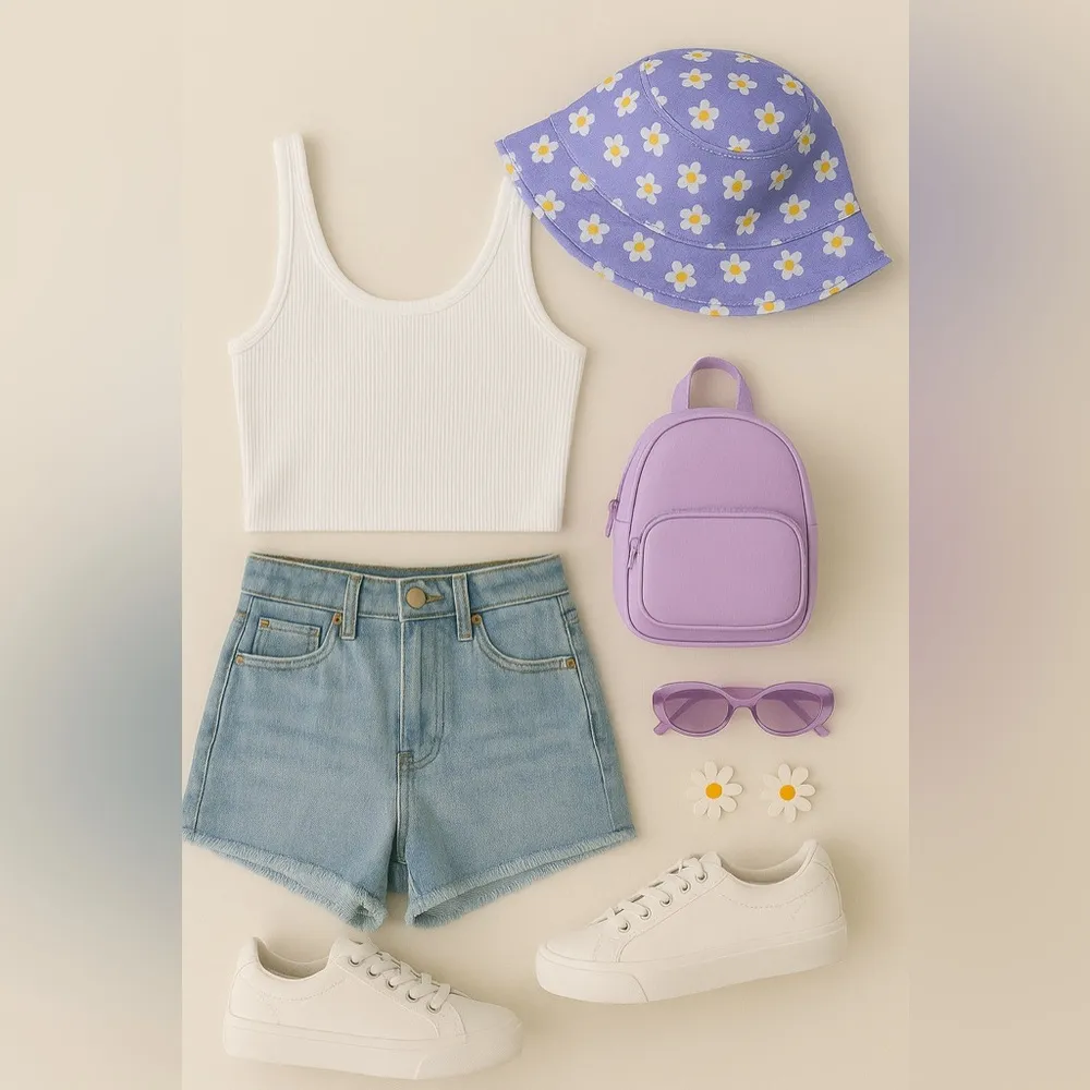 NWOT Women’s Purple Bucket Hat w White & Yellow Daisies - Image 2