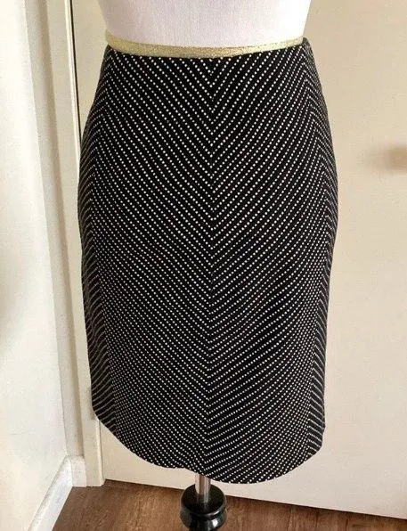 Ann Taylor Cotton Knit Short Straight Lined Skirt Button BLK/WH Side Zip SASSY - Image 5