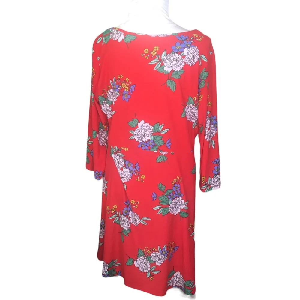 Bobbie Brooks Soft Plus Size Red Floral Dress 1X Rushed V neck - Image 2