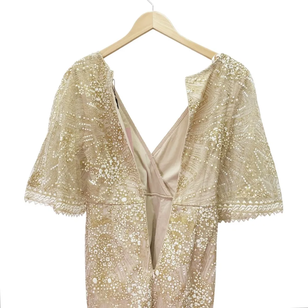 NWT Hello Molly Evening Sun Dress Champagne Sequin Mini Gold Glitter Sz 6 Medium - Image 10